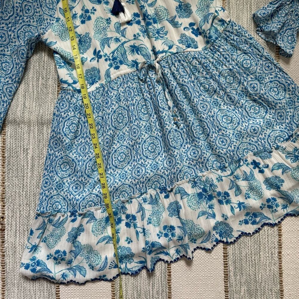 House of Harlow 1960 Blue White Printed Long Sleeves Mini Dress Women’s Large - Picture 5 of 8